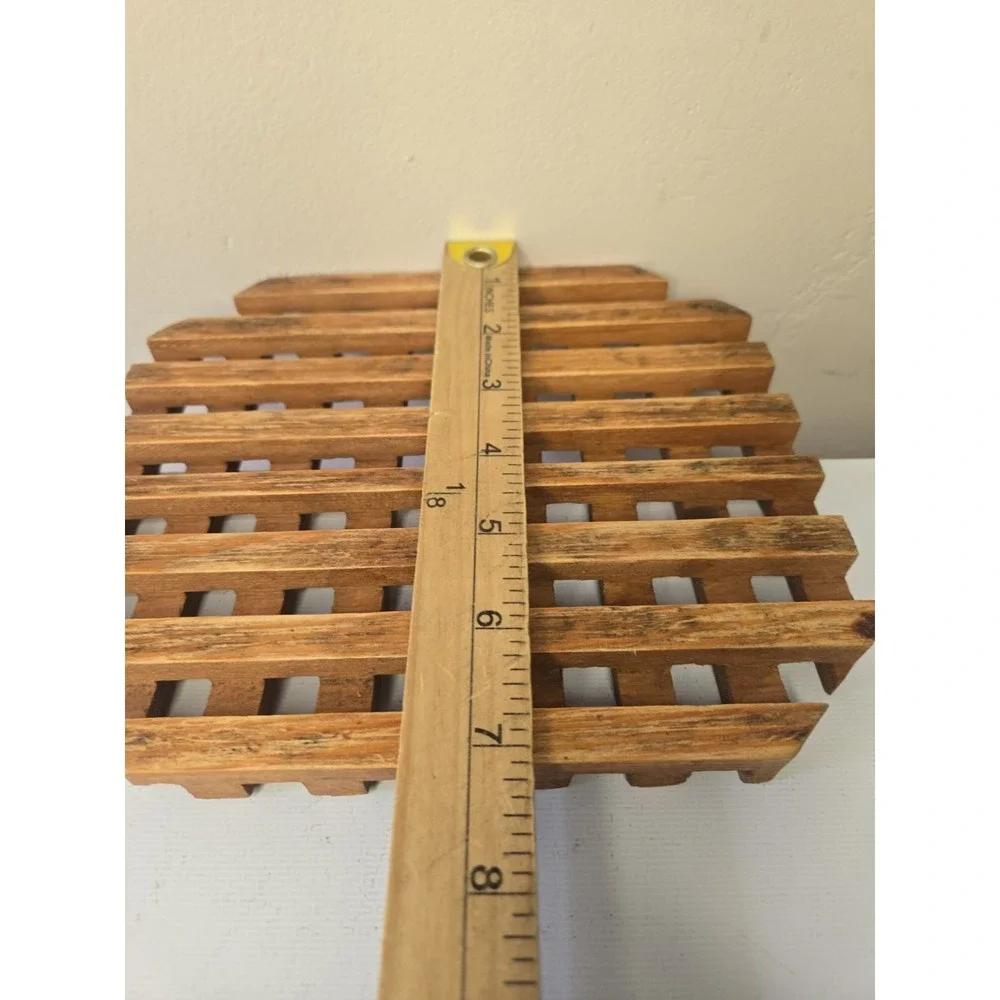Vintage Danish Modern Teak Wood Lattice Trivet 8x7 Mid Century Hot Pad Grid